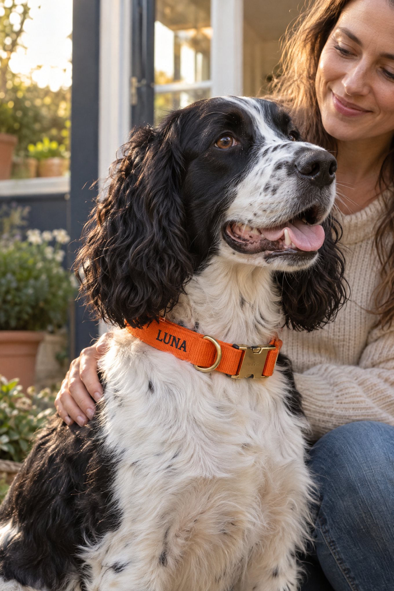 Charlie & Jones Halsband mit Namen, Polypropylen mit Messing – Orange