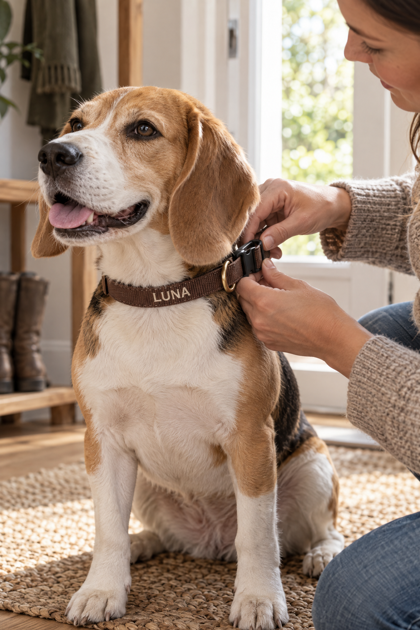 Charlie & Jones Halsband mit Namen, Polypropylen mit Messing – Braun – Bild 2