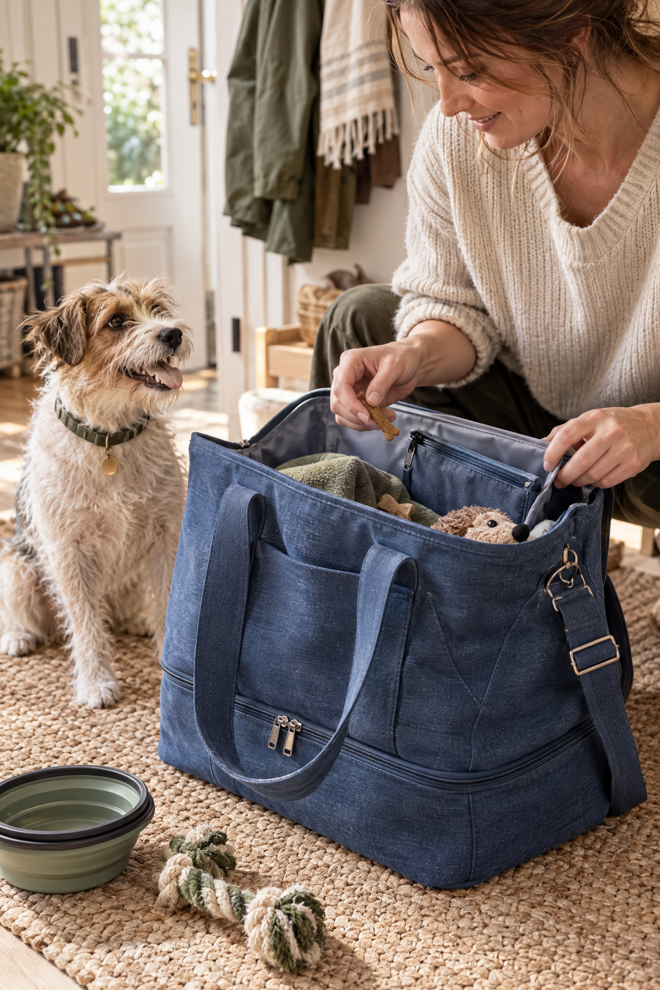 Hunde-Freizeittasche aus Canvas mit isoliertem Fach – Blau – Bild 2