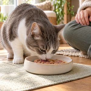 Leonardo Geflügel pur, Nassfutter für Katzen, 6 × 200 g, Anwendungsbild