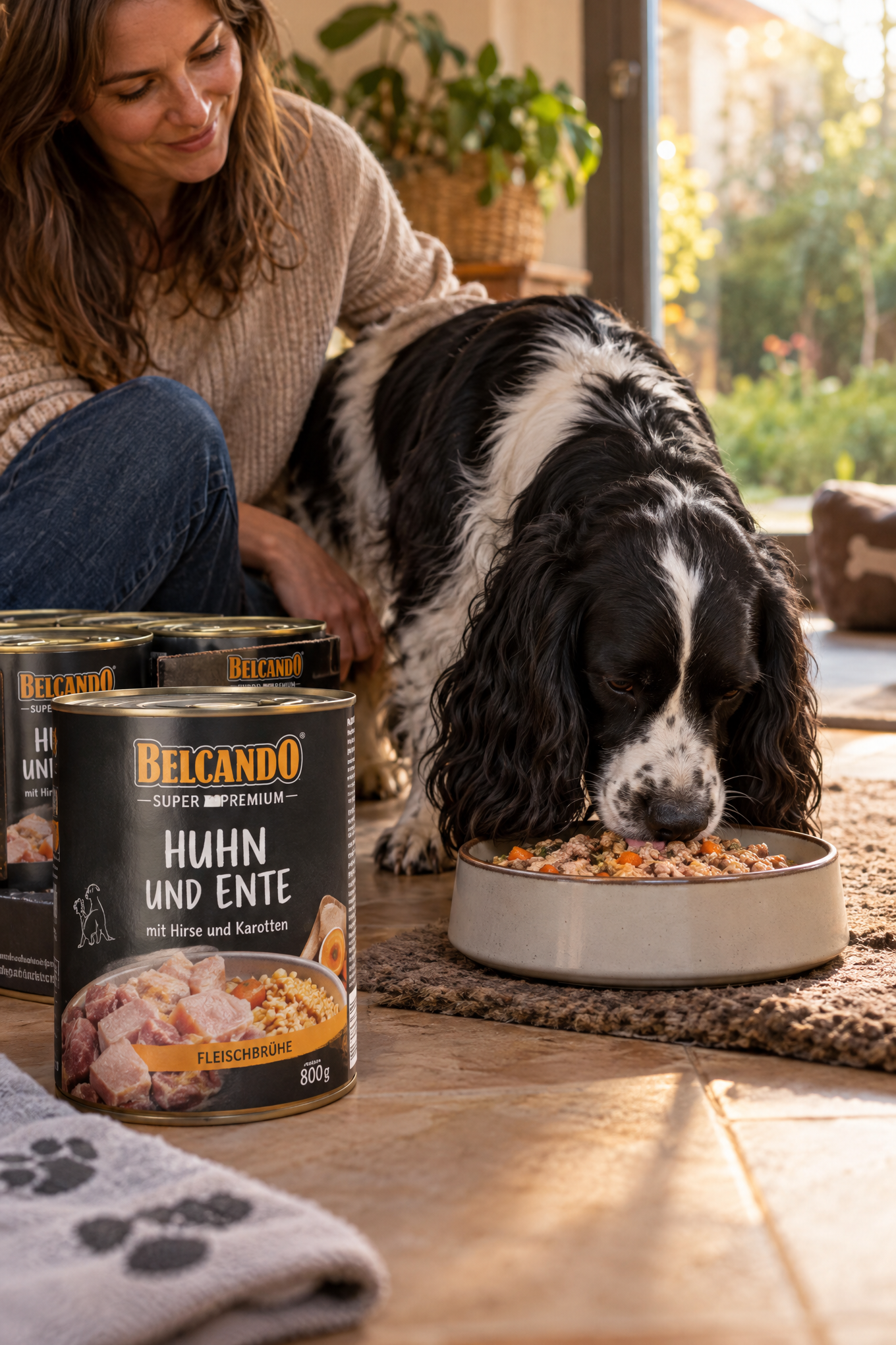 Belcando Super Premium Huhn und Ente, Nassfutter, 6 × 800 g, Anwendungsbild