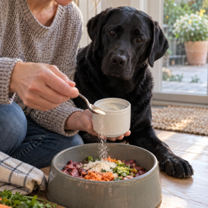 Lunderland Algenkalk, Kalzium für die Barf-Ration, Hund und Katze, 100 g, Anwendungsbild