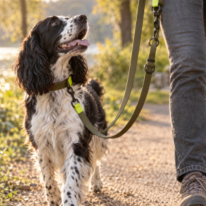 The Dog Idea BioThane-Führleine Khaki, dreifach verstellbar, Anwendungsbild