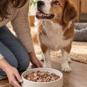 JUNO Bio-Hundefutter Probierpaket, 6 Sorten Nassfutter, 6 × 400 g, Anwendungsbild