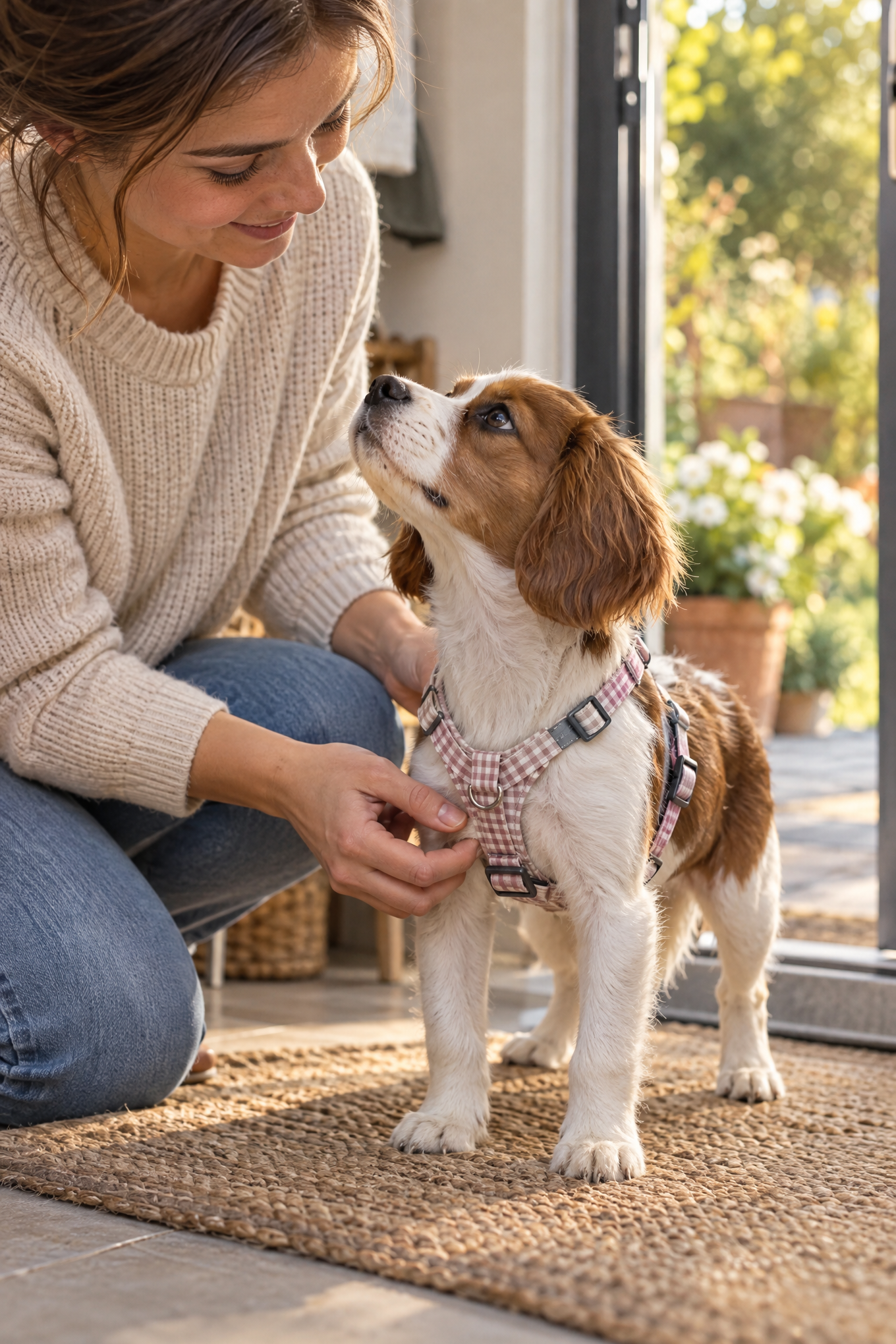Welpen-Brustgeschirr Vichy-Karo – für kleine Hunde, fünffach verstellbar, Anwendungsbild