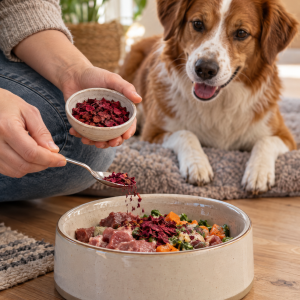 Vollmer's Rote Beete Flocken, schonend getrocknet, Beilage für Hunde, 1 kg, Anwendungsbild