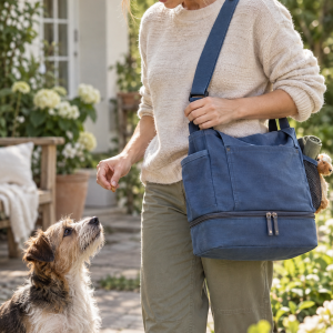 Hunde-Freizeittasche aus Canvas mit isoliertem Fach – Blau, Anwendungsbild