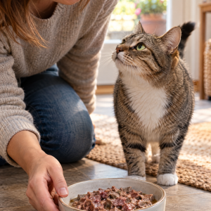Salingo Pferd Pur, Nassfutter für Katzen, 6 × 400 g, Anwendungsbild