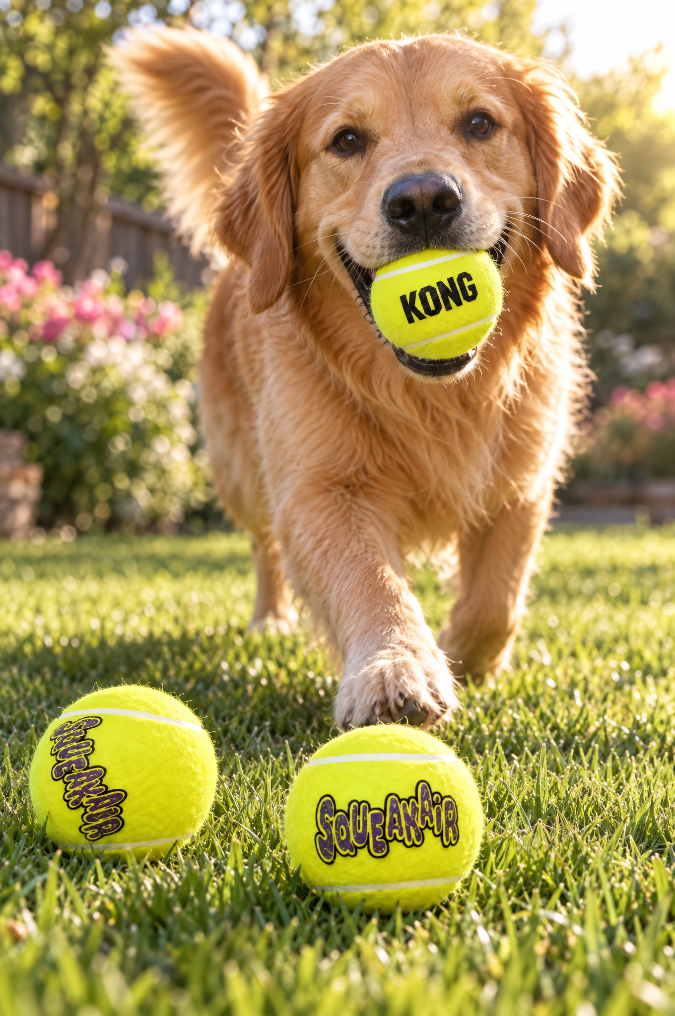 KONG AirDog Squeakair Ball 3er-Pack, Größe Medium, Anwendungsbild
